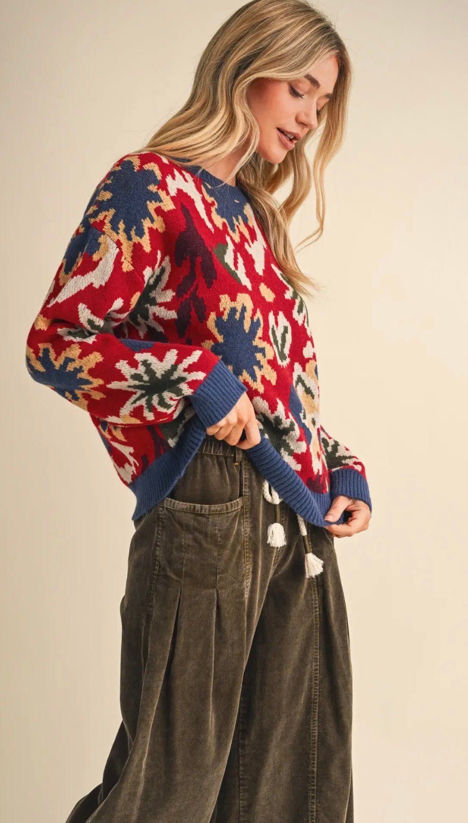 Abstract Floral Knit Sweater - Flea Boutiques