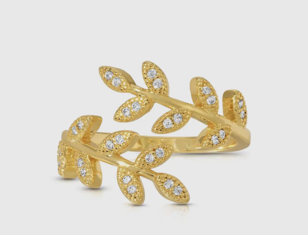 Adjustable Pave Leaf Ring - Flea Boutiques