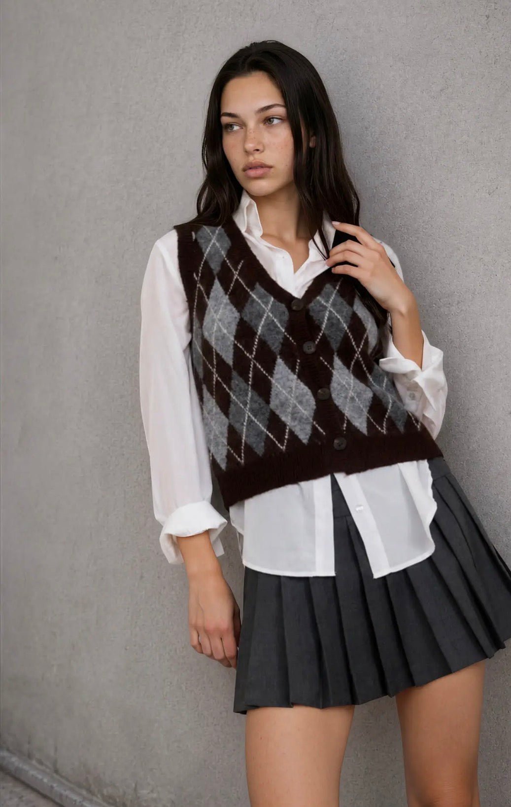 Argyle Pattern Button Vest - Flea Boutiques