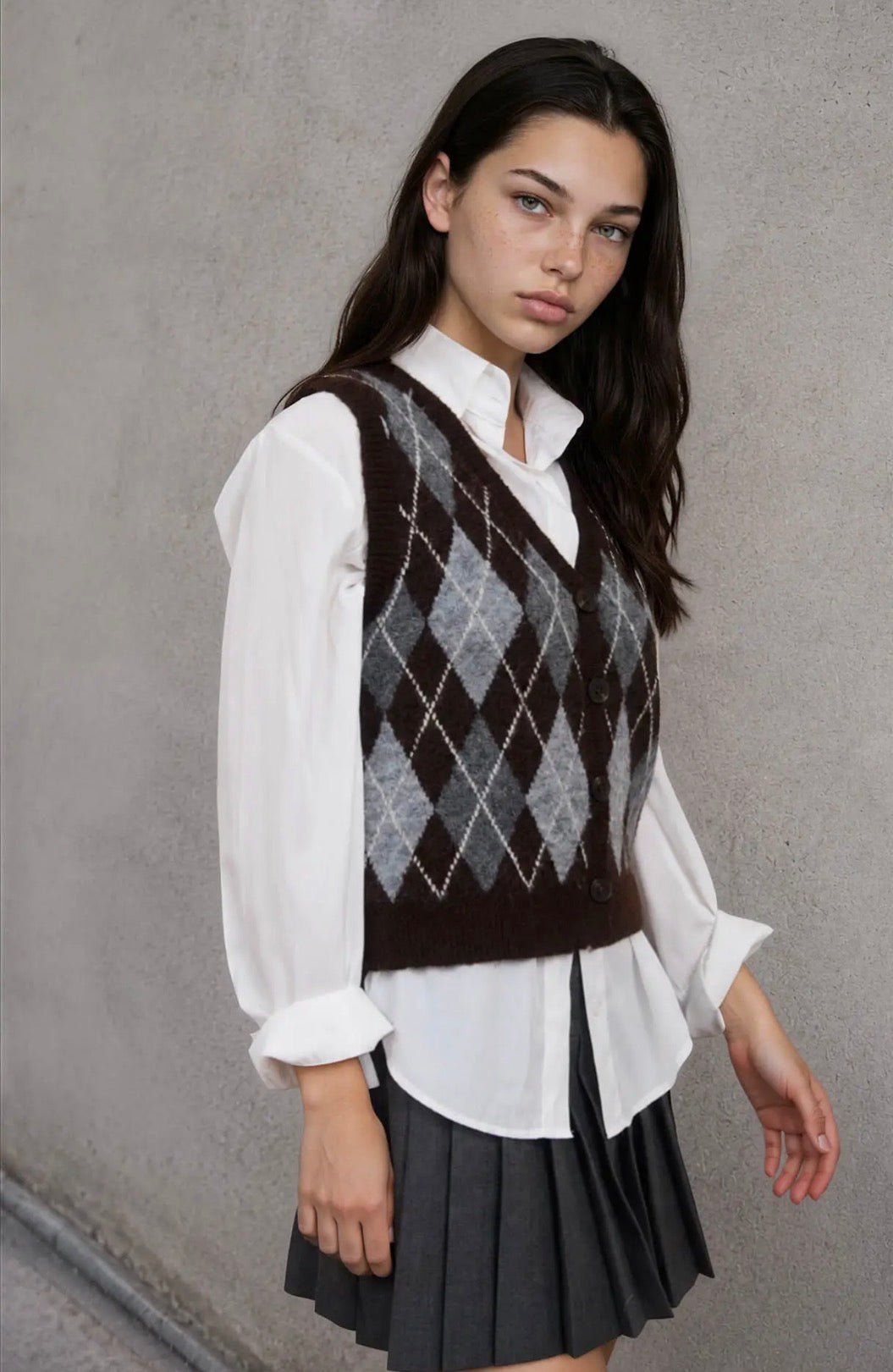 Argyle Pattern Button Vest - Flea Boutiques