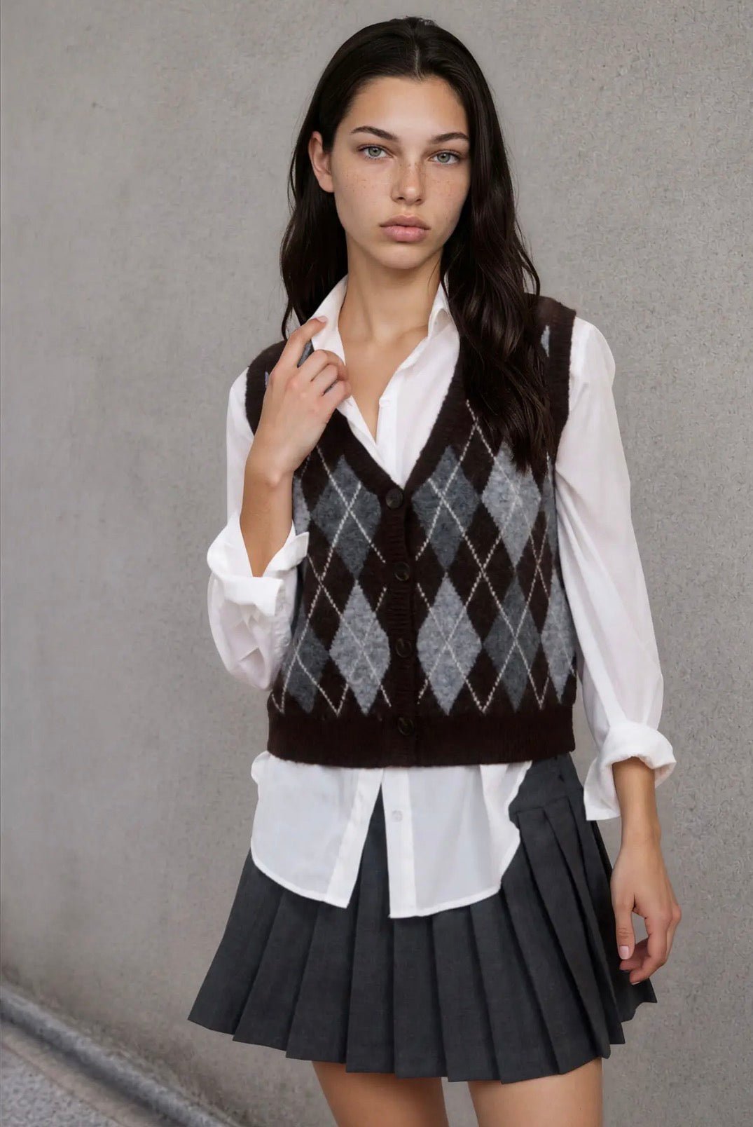 Argyle Pattern Button Vest - Flea Boutiques