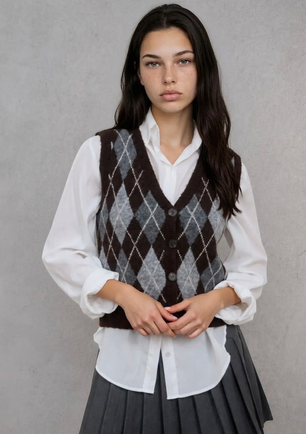 Argyle Pattern Button Vest