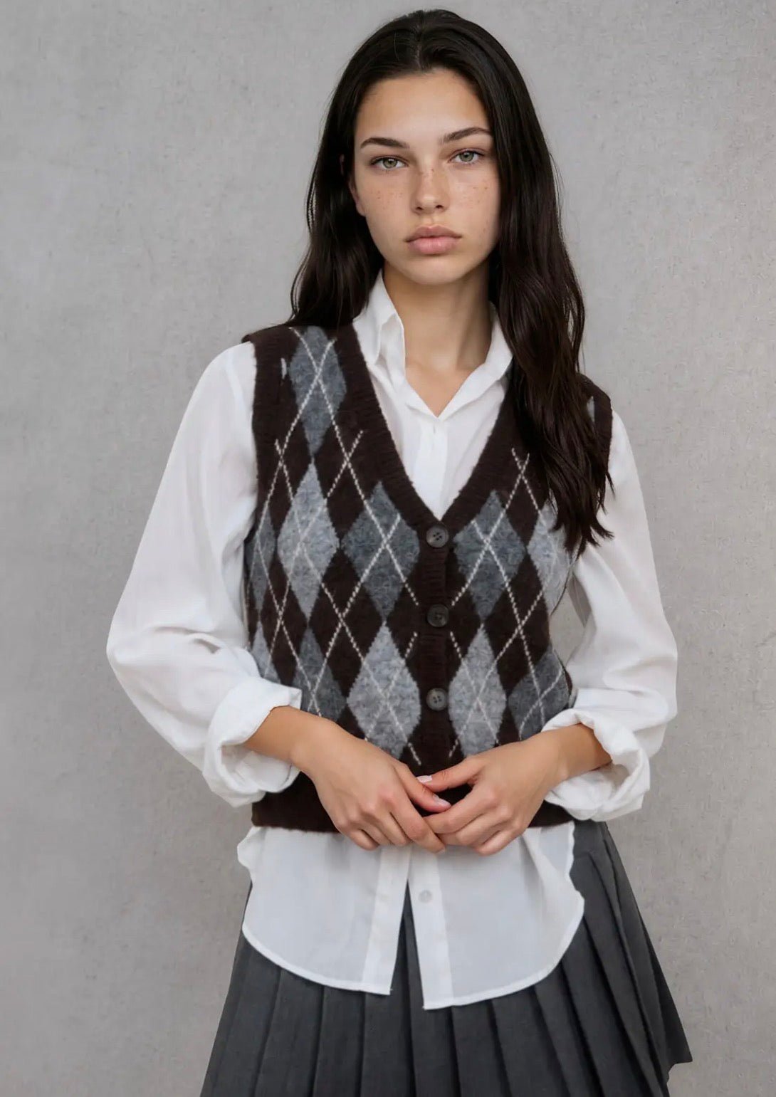 Argyle Pattern Button Vest - Flea Boutiques