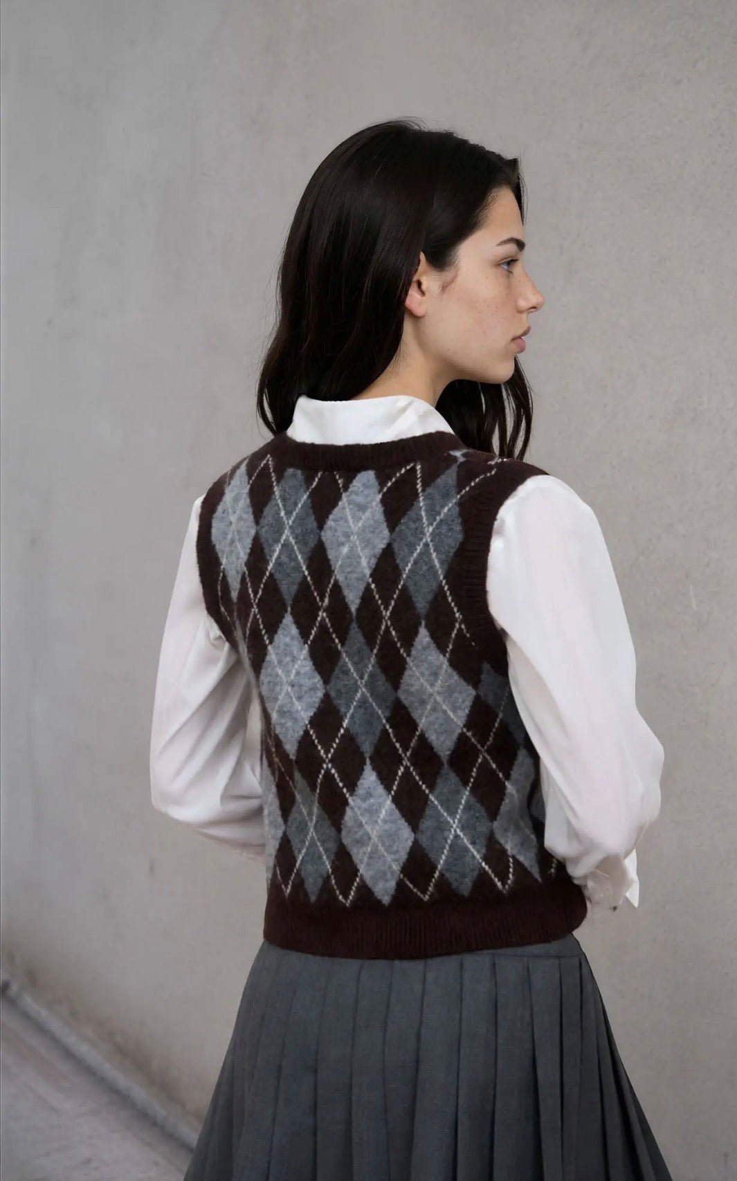 Argyle Pattern Button Vest - Flea Boutiques