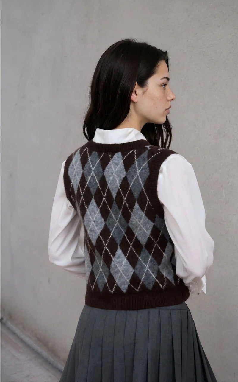 Argyle Pattern Button Vest - Flea Boutiques