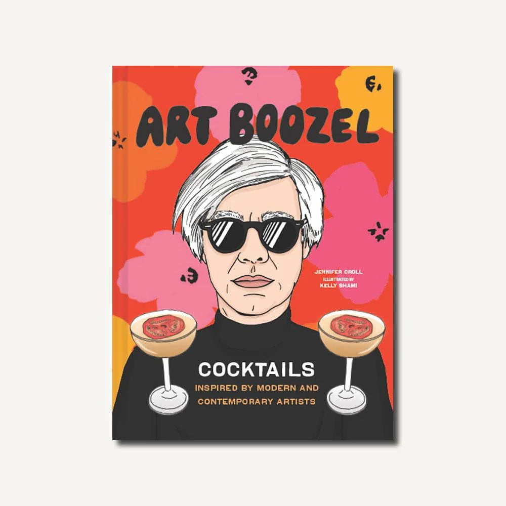 Book cover of 'Art Boozel Cocktails' with a colorful design and illustration of a person holding cocktails.