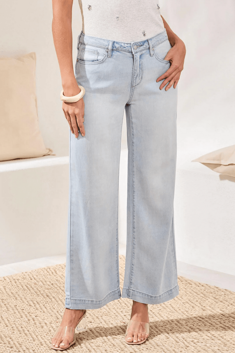 Audrey Hugging Flowy Wide Denim - Flea Boutiques
