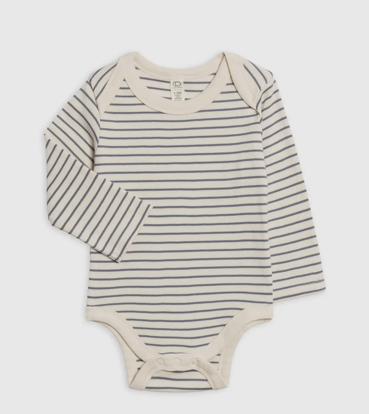 Striped baby onesie on a white background