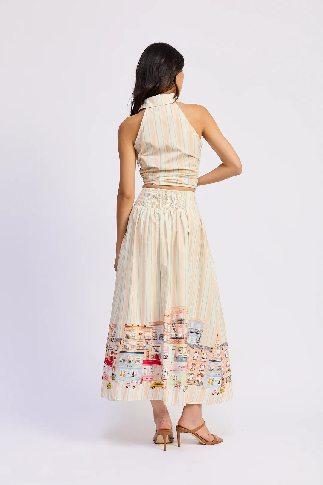 Basque Waist Border Maxi Skirt - Flea Boutiques
