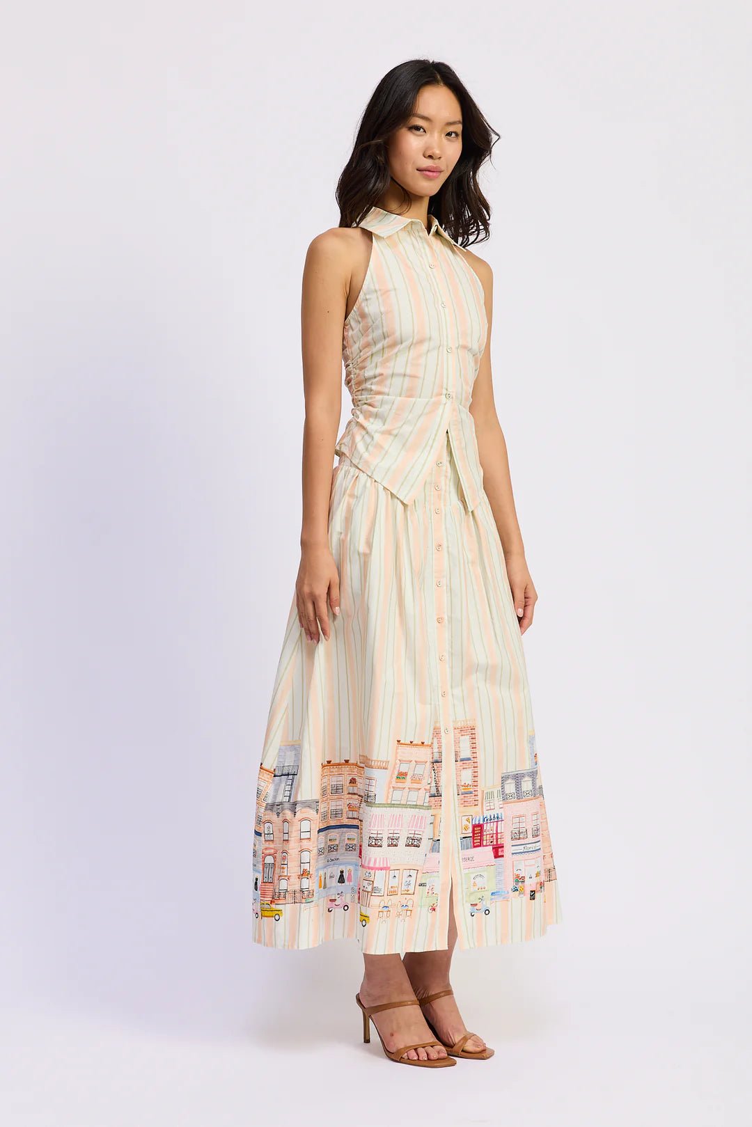 Basque Waist Border Maxi Skirt - Flea Boutiques