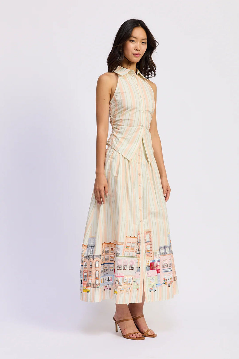 Basque Waist Border Maxi Skirt - Flea Boutiques
