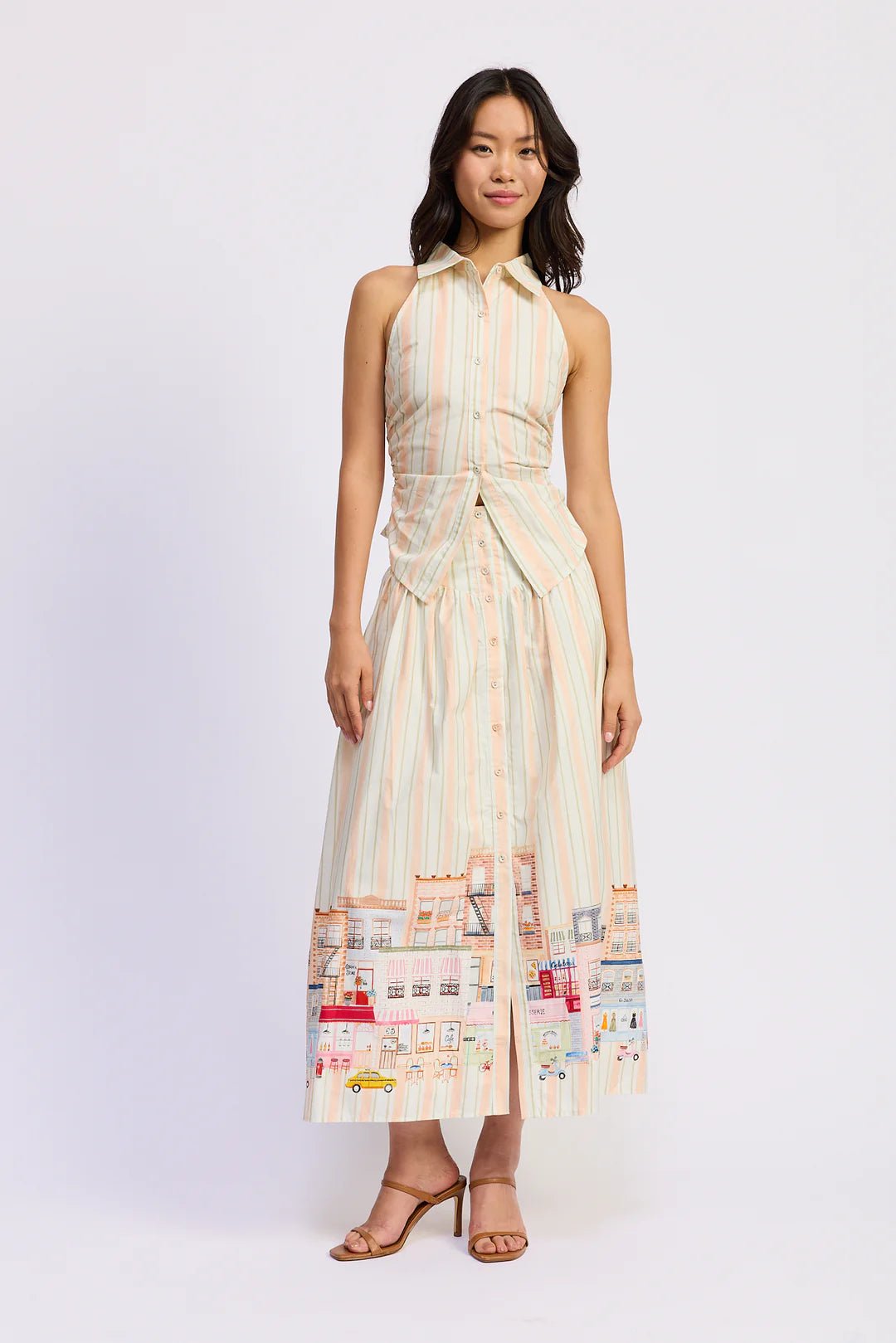 Basque Waist Border Maxi Skirt - Flea Boutiques