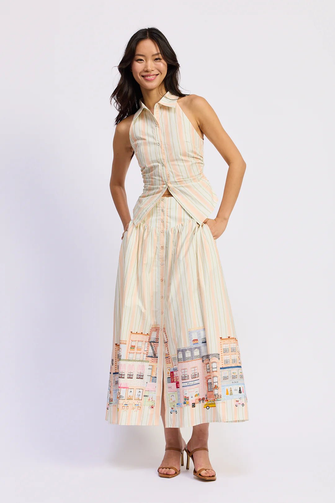 Basque Waist Border Maxi Skirt - Flea Boutiques