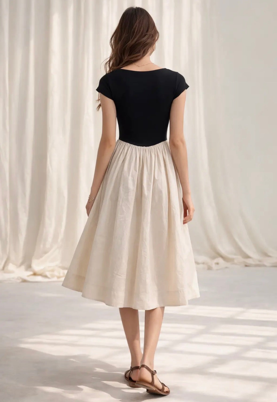 Basque Waist Short Sleeve Midi Dress - Flea Boutiques