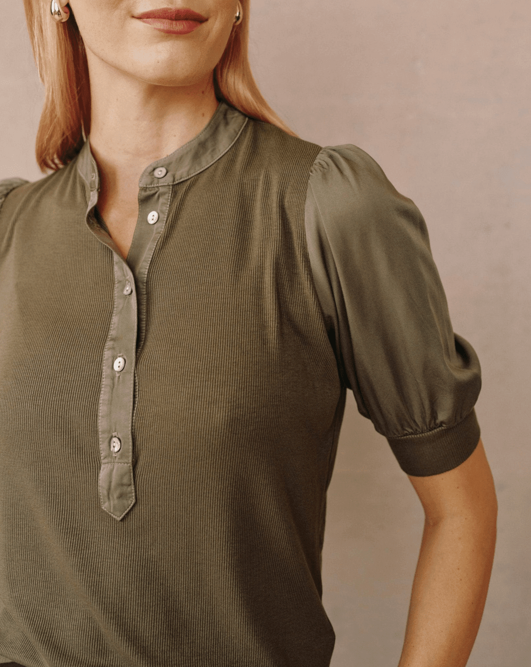 Bella Dahl Short Sleeve Mixed Placket Top - Flea Boutiques
