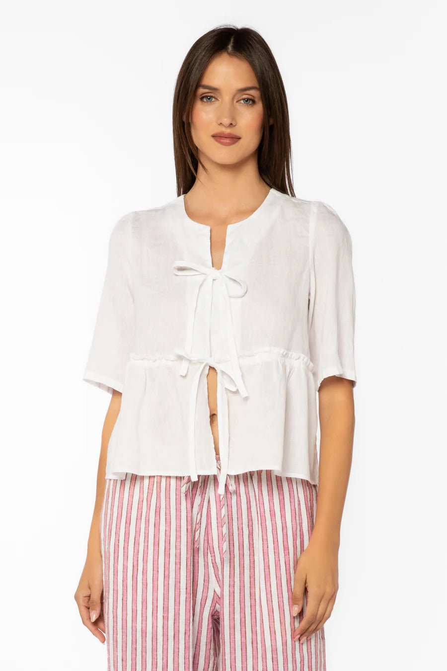 Bevie Short Sleeve Front Tie - Flea Boutiques