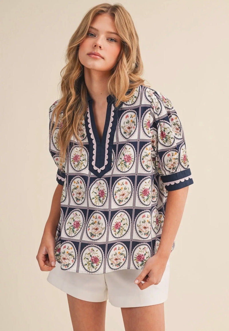 Binding Scallop Trim Top - Flea Boutiques