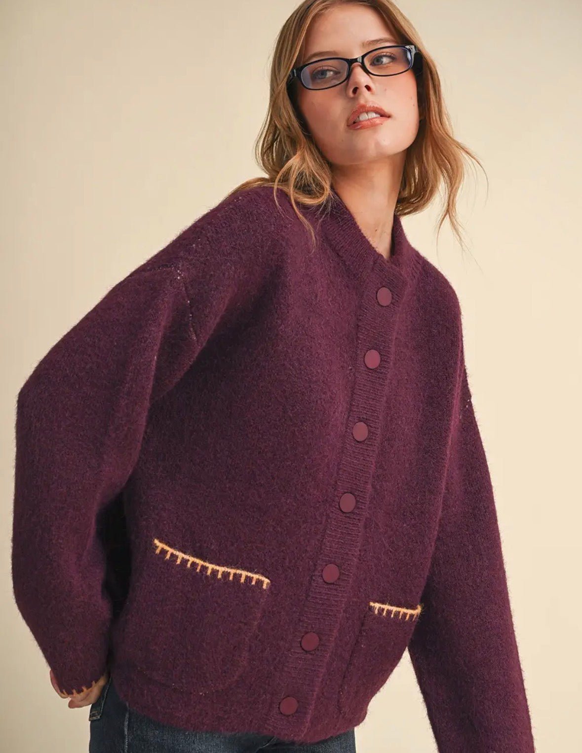 Blanket Stitch Button Down Sweater - Flea Boutiques