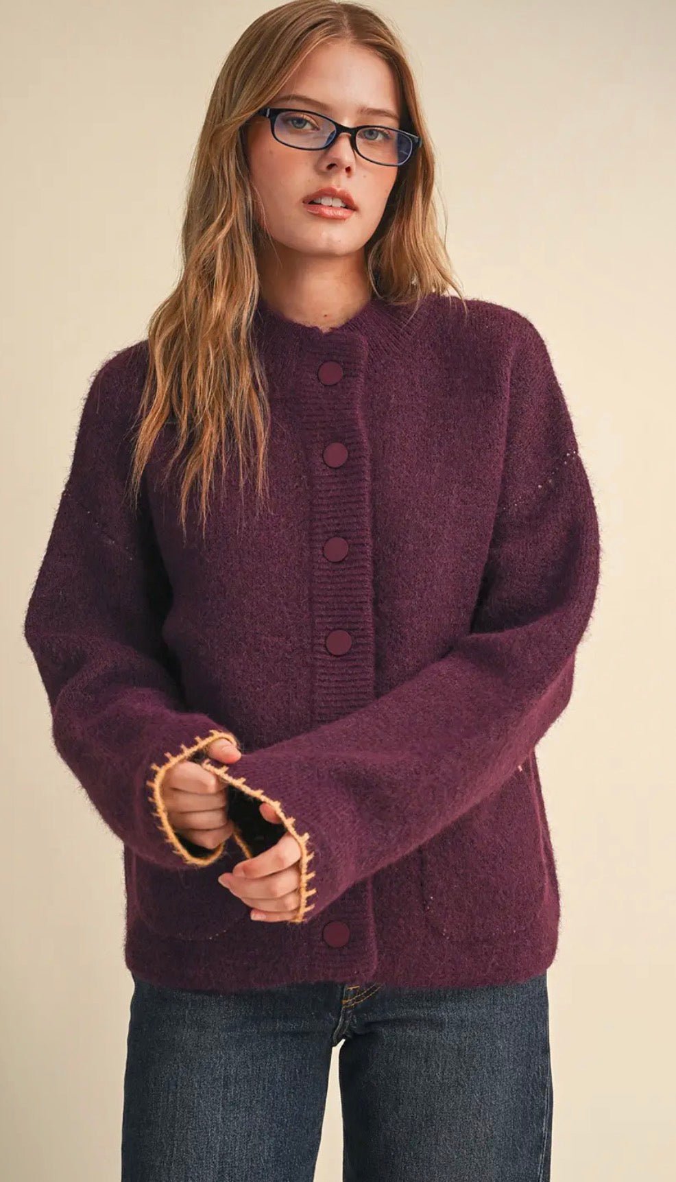 Blanket Stitch Button Down Sweater - Flea Boutiques