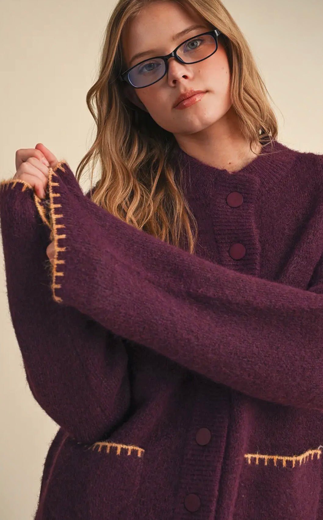 Blanket Stitch Button Down Sweater - Flea Boutiques