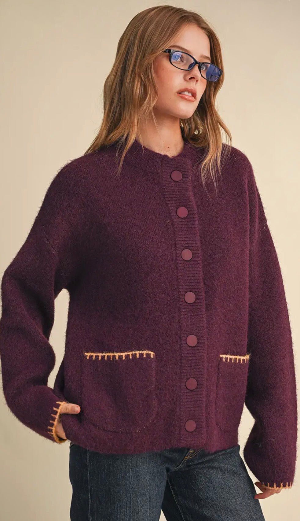 Blanket Stitch Button Down Sweater - Flea Boutiques