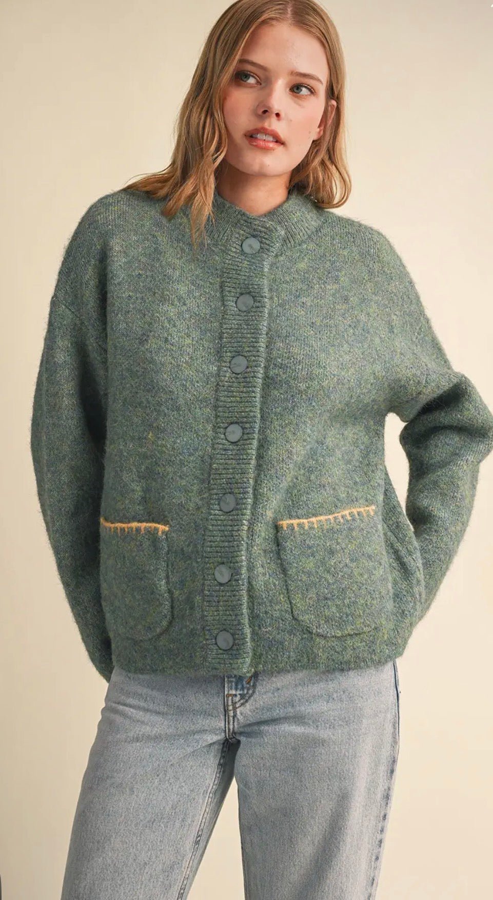 Blanket Stitch Button Down Sweater - Flea Boutiques