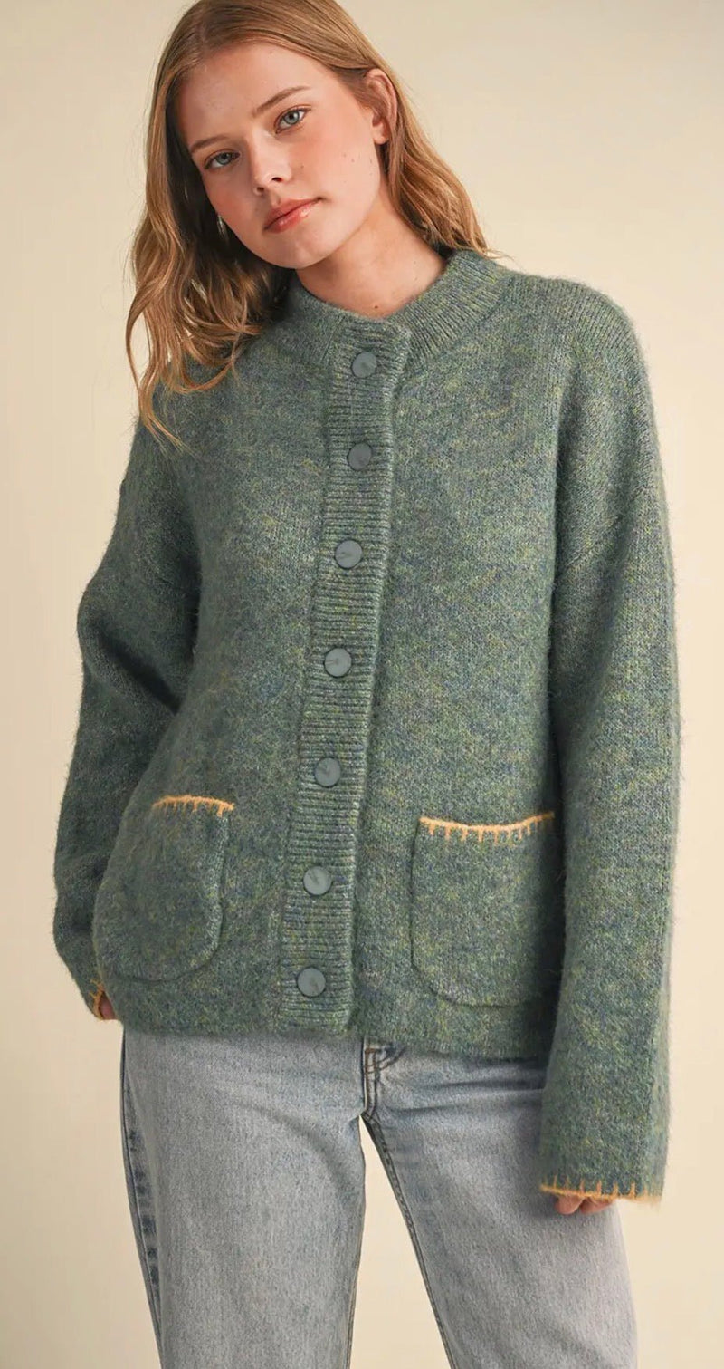 Blanket Stitch Button Down Sweater - Flea Boutiques