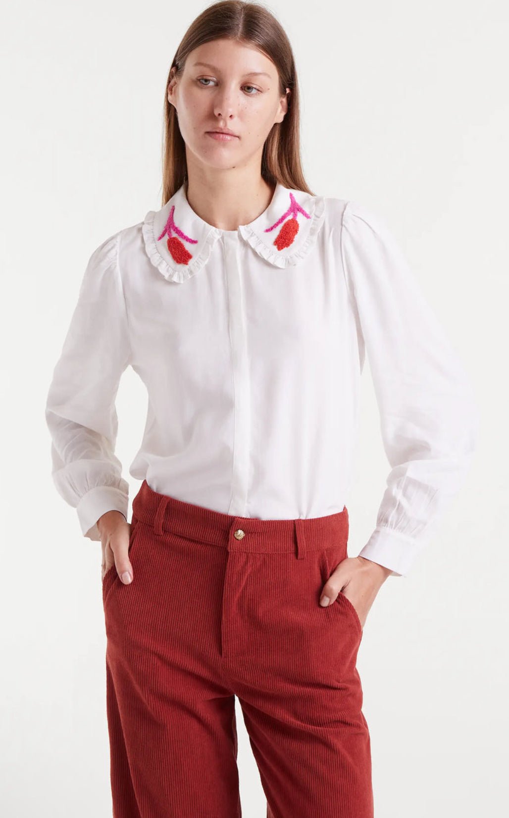 Blouse with Flower Collar - Flea Boutiques