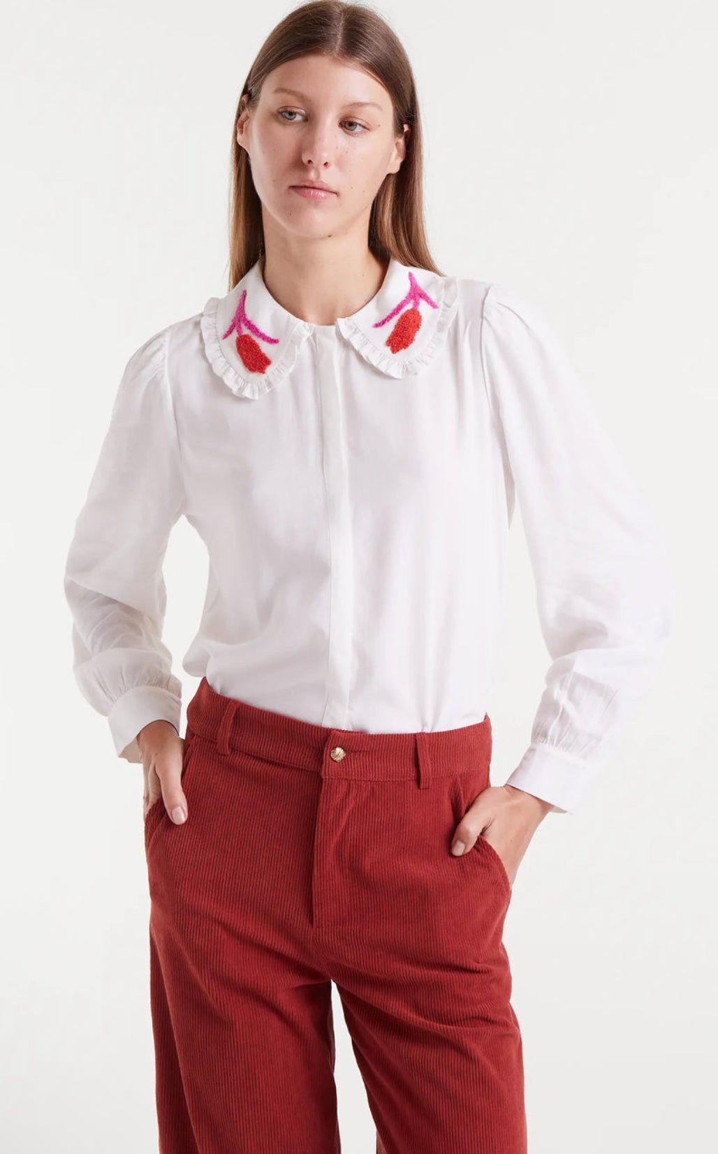 Blouse with Flower Collar - Flea Boutiques
