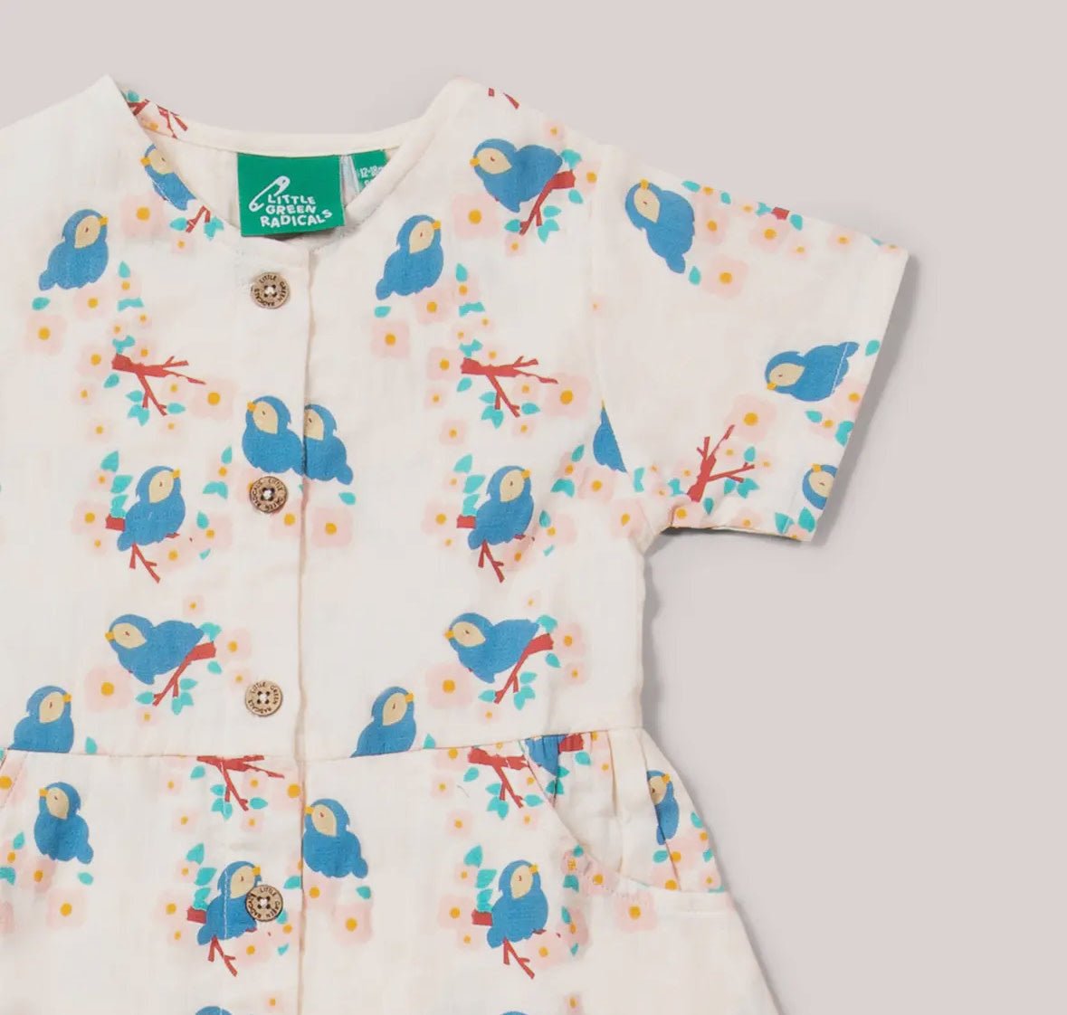 Bluebirds Button Sleeve Dress - Flea Boutiques