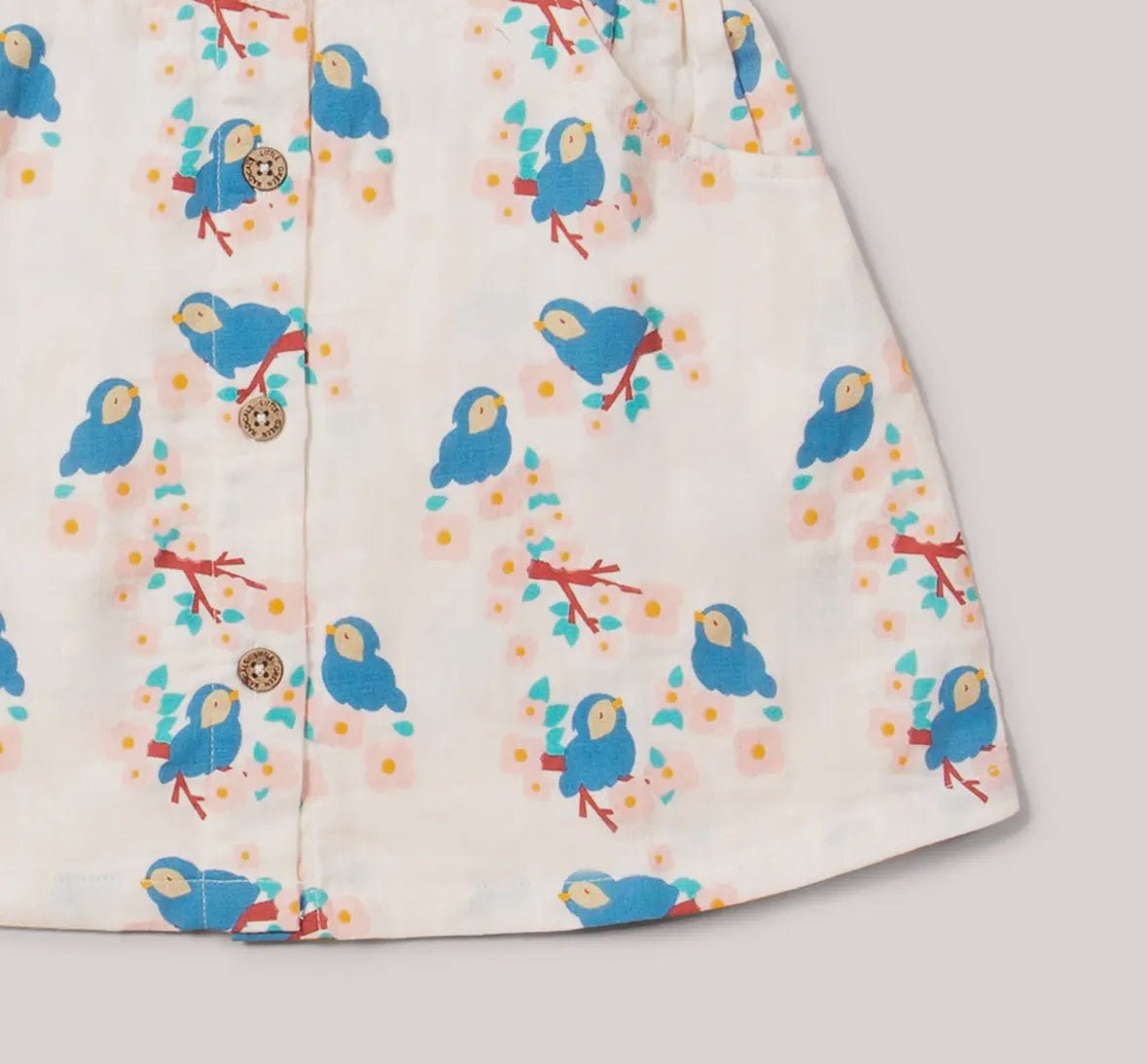 Bluebirds Button Sleeve Dress - Flea Boutiques