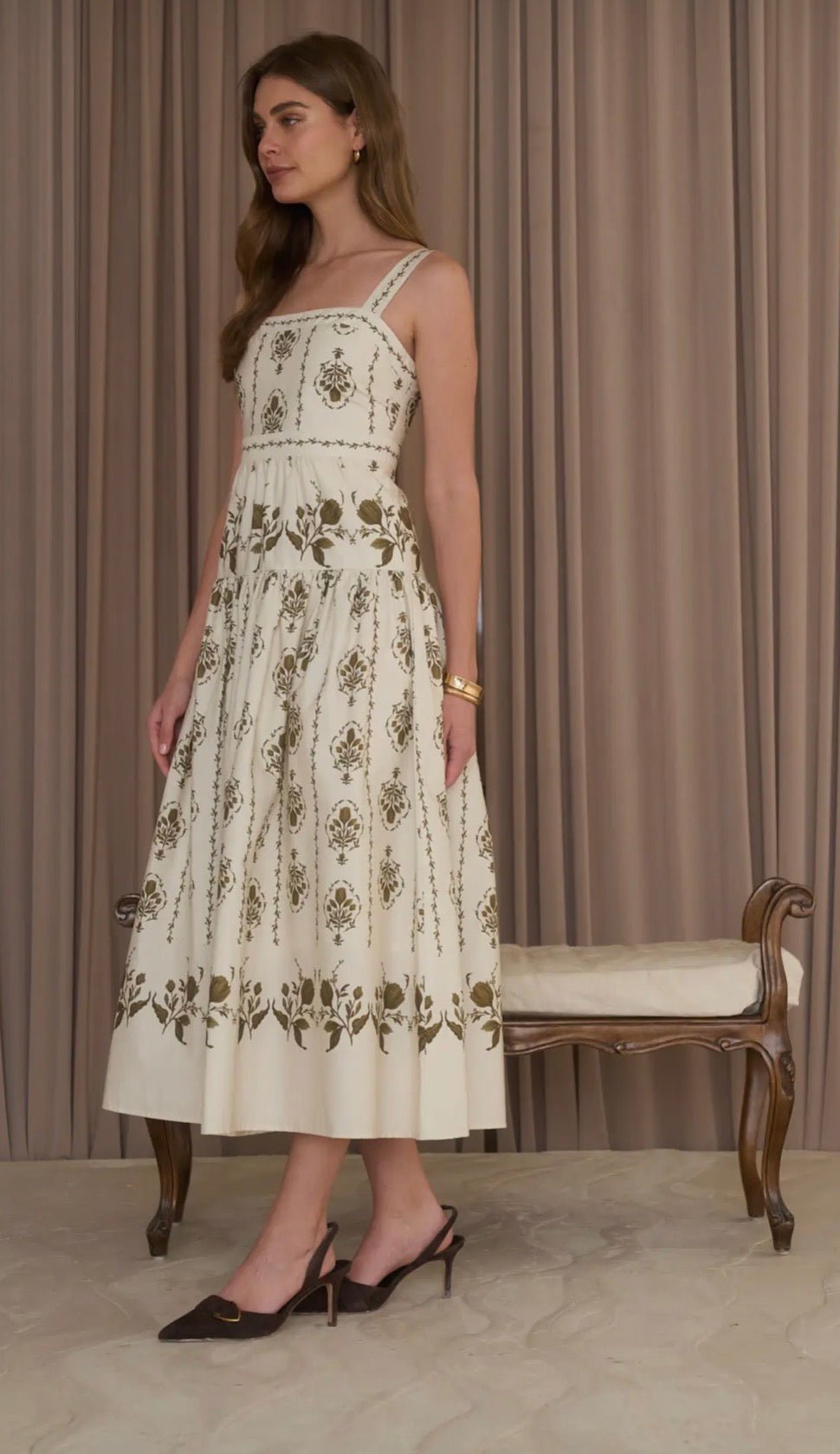 Botanical Drop Waist Midi - Flea Boutiques