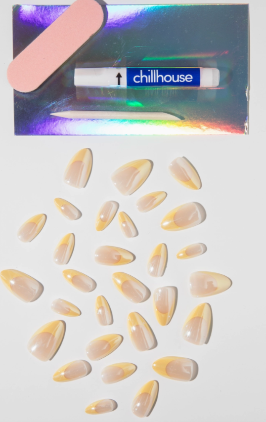Nail art stickers with 'Chillhouse' branding on a reflective surface