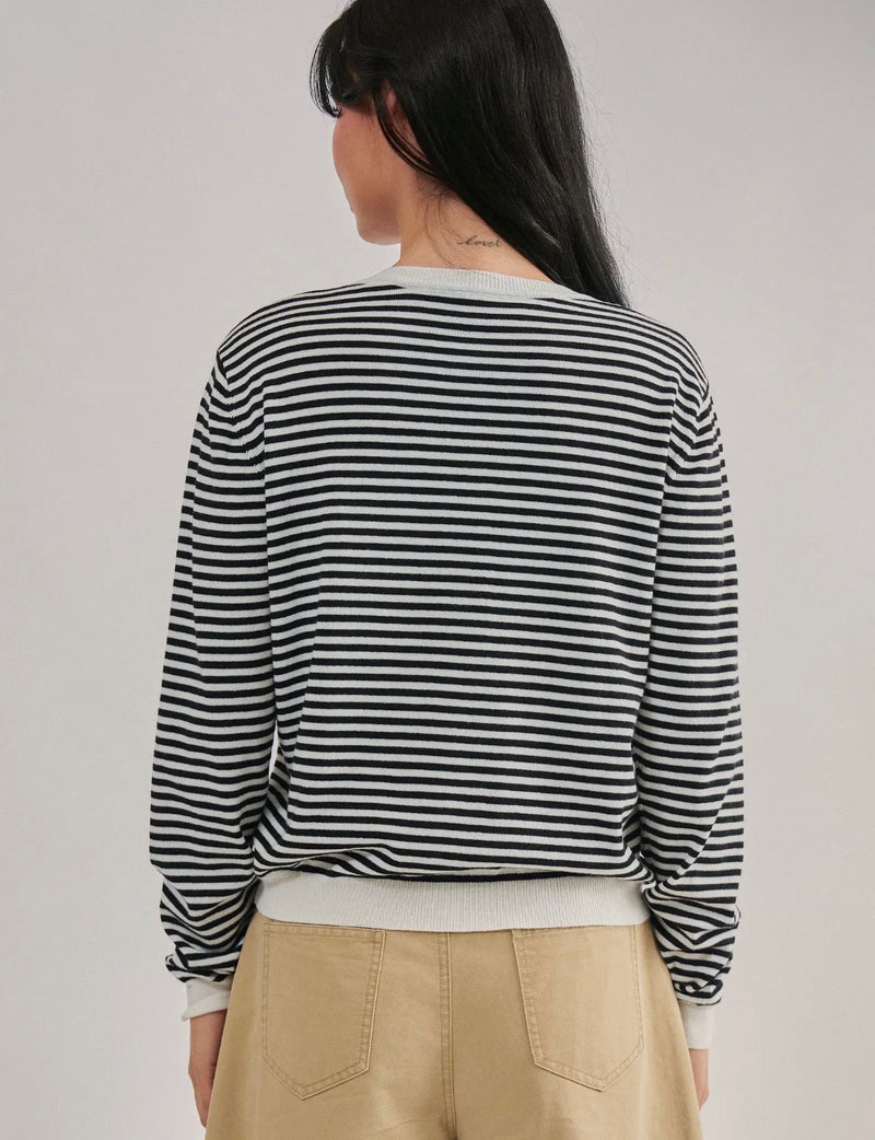 Breton Striped Button Front Cardi - Flea Boutiques