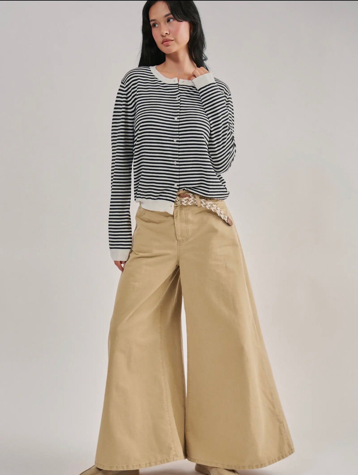 Breton Striped Button Front Cardi - Flea Boutiques