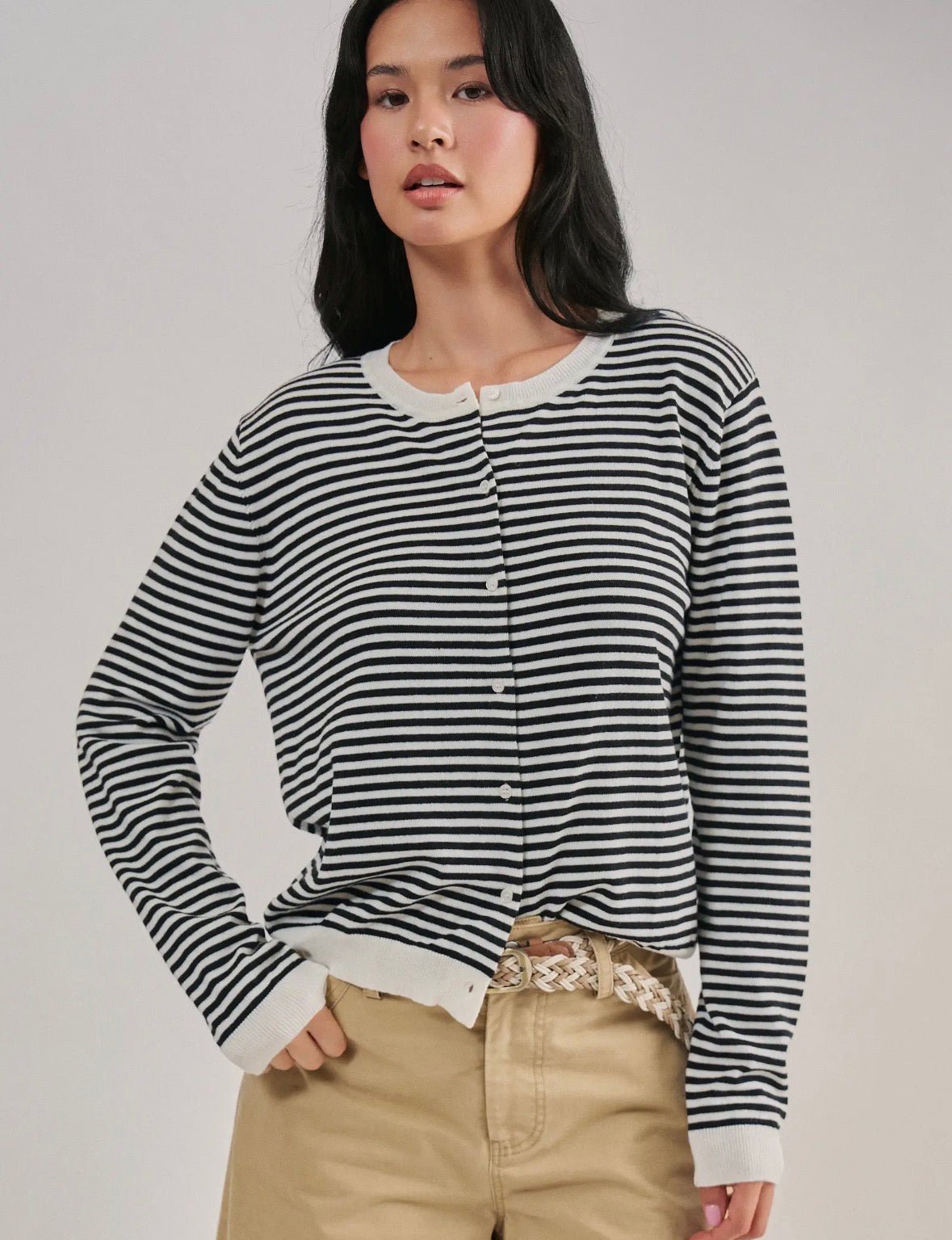 Breton Striped Button Front Cardi - Flea Boutiques
