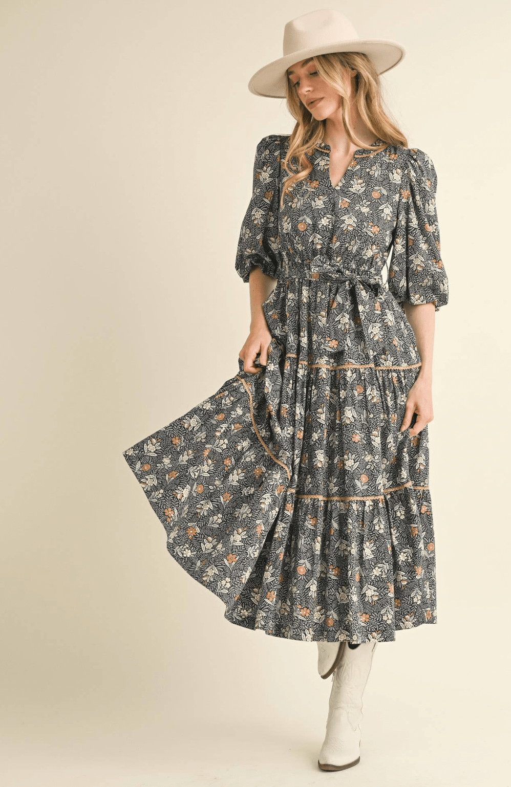 Bubble Sleeve Lace Trim Dress - Flea Boutiques