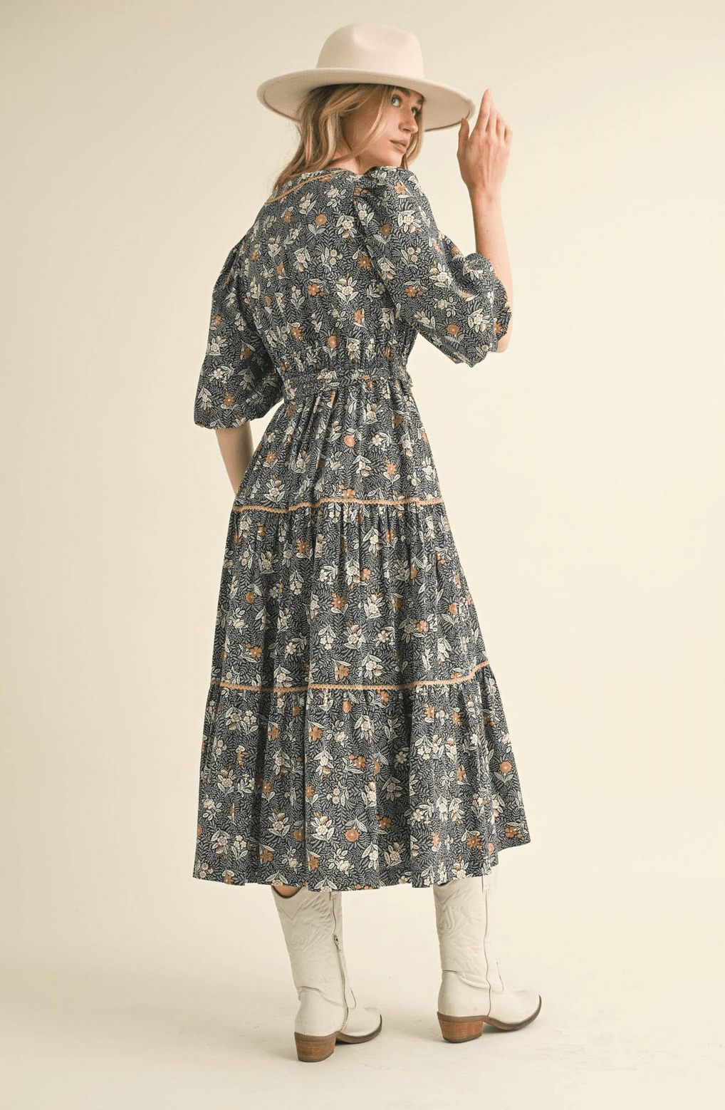 Bubble Sleeve Lace Trim Dress - Flea Boutiques