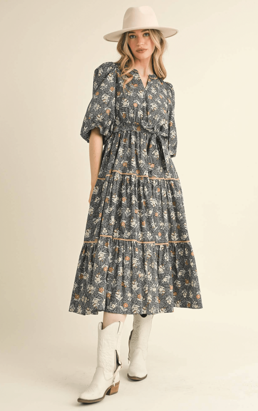 Bubble Sleeve Lace Trim Dress - Flea Boutiques