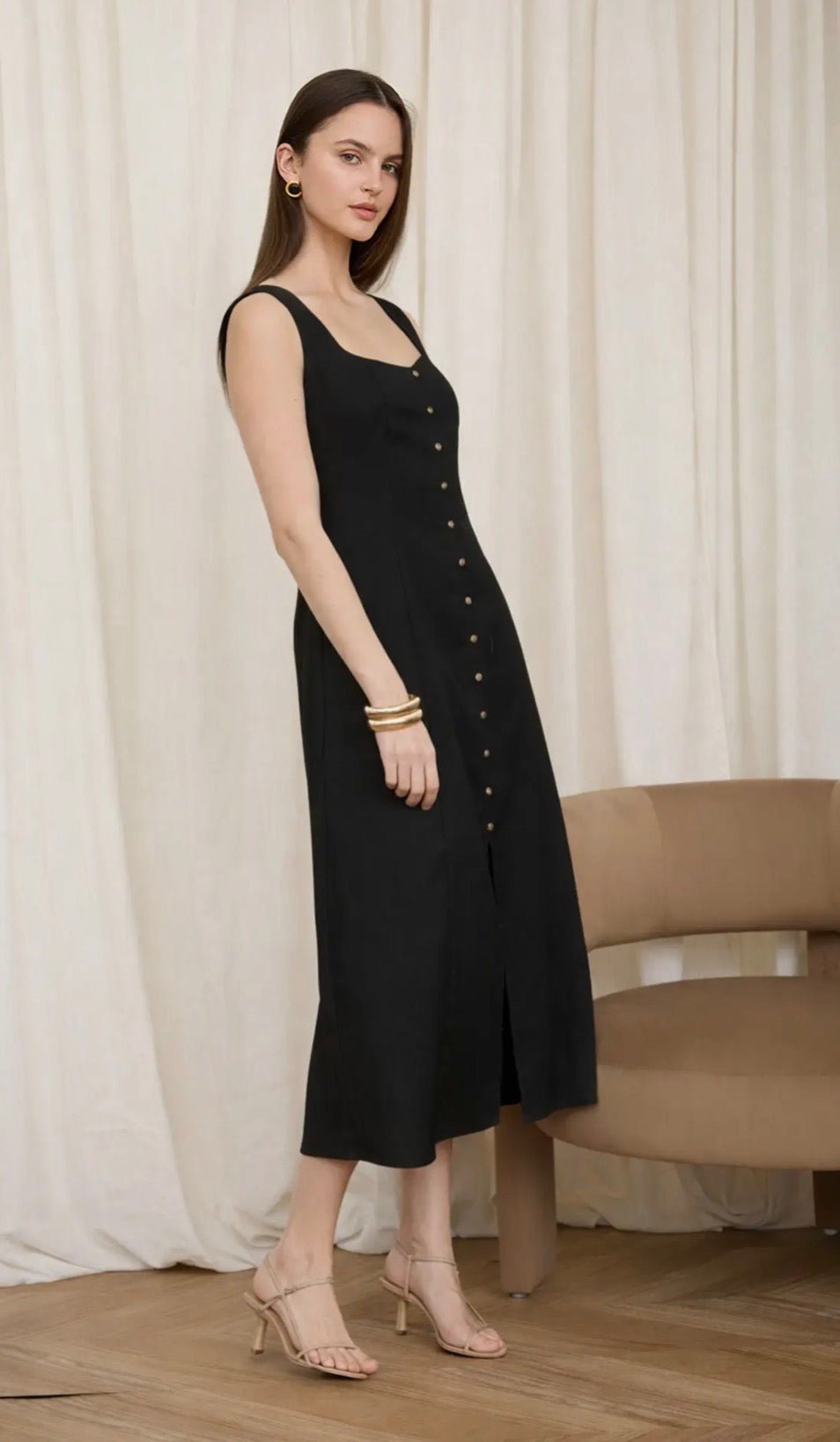 Button Down Linen Midi - Flea Boutiques