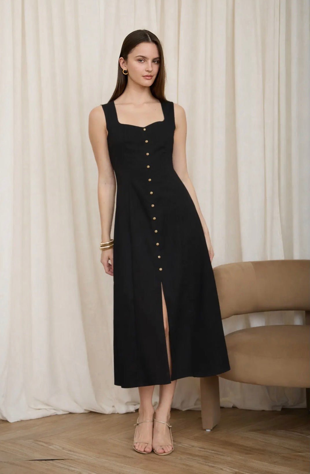Button Down Linen Midi - Flea Boutiques