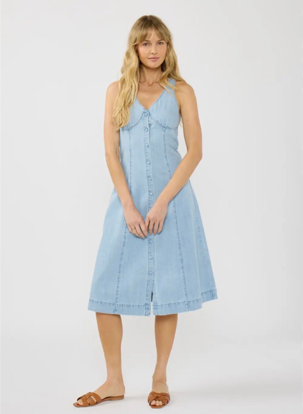 Button Front Denim Midi Dress - Flea Boutiques