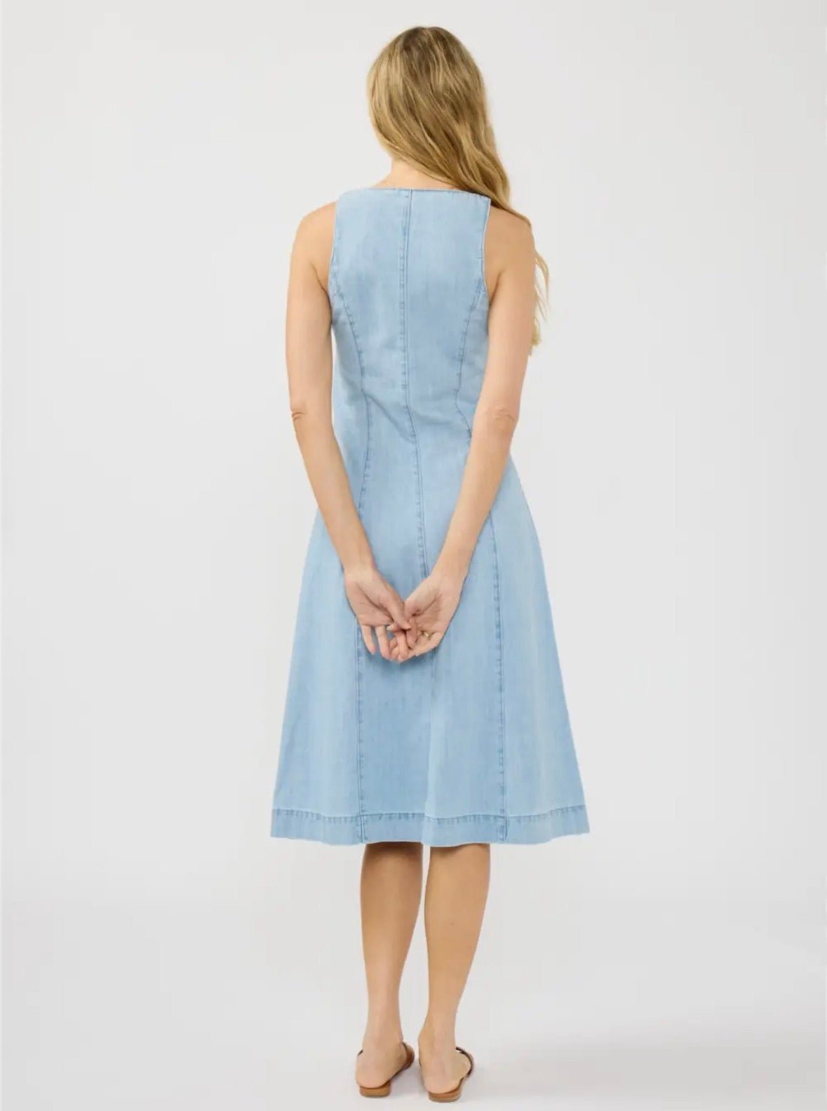 Button Front Denim Midi Dress - Flea Boutiques
