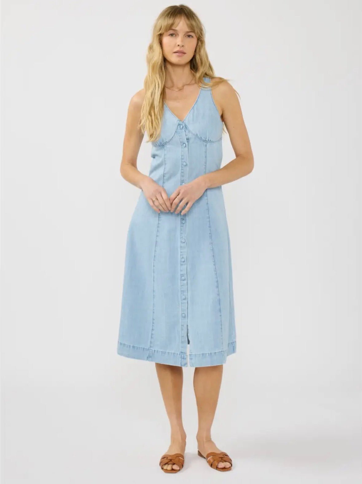 Button Front Denim Midi Dress - Flea Boutiques