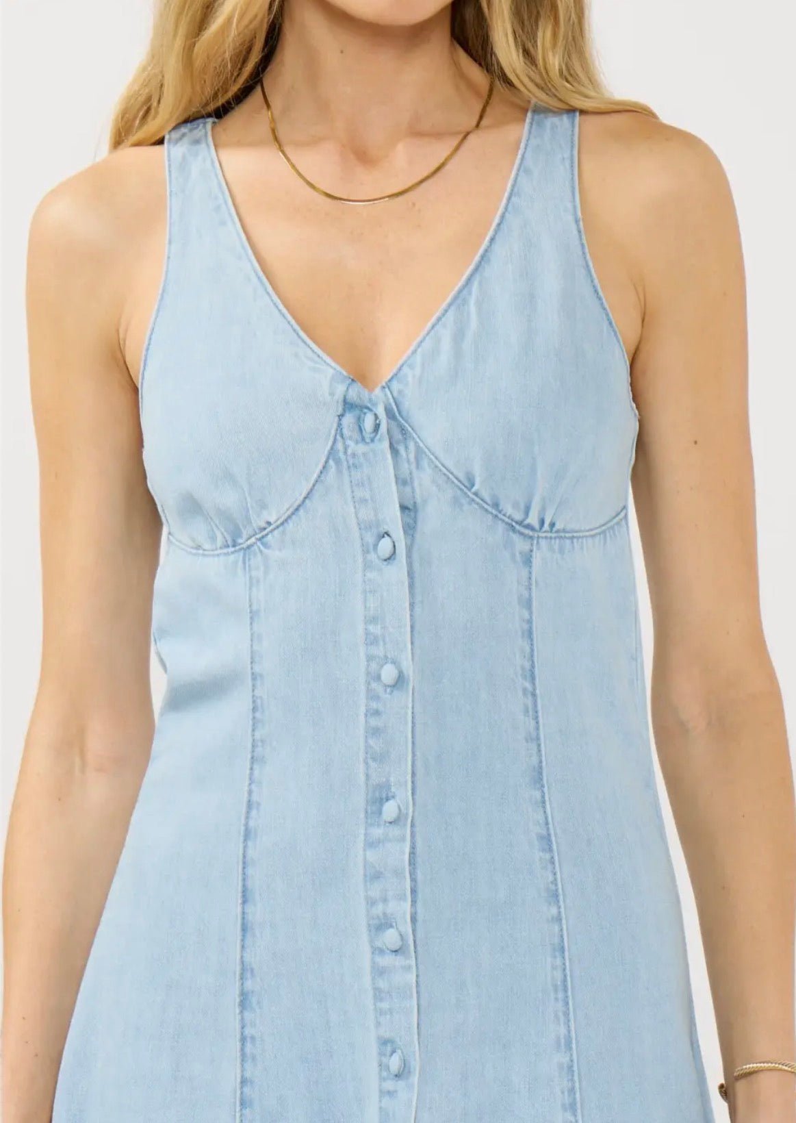 Button Front Denim Midi Dress - Flea Boutiques