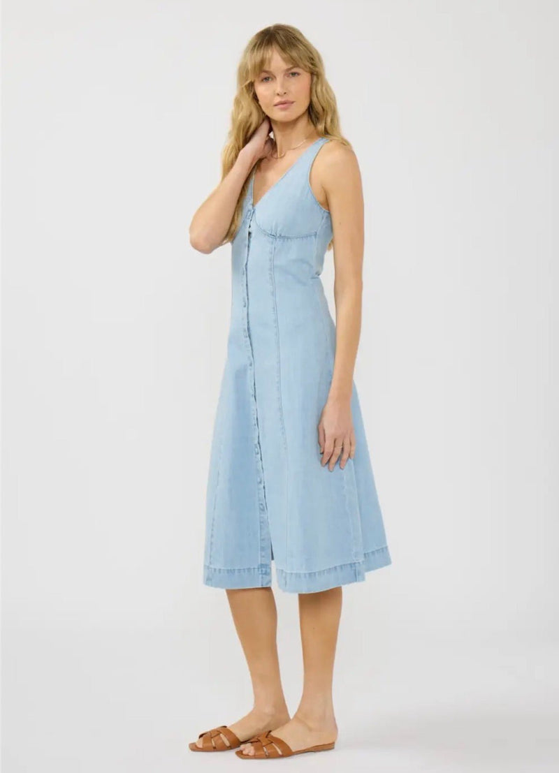 Button Front Denim Midi Dress - Flea Boutiques