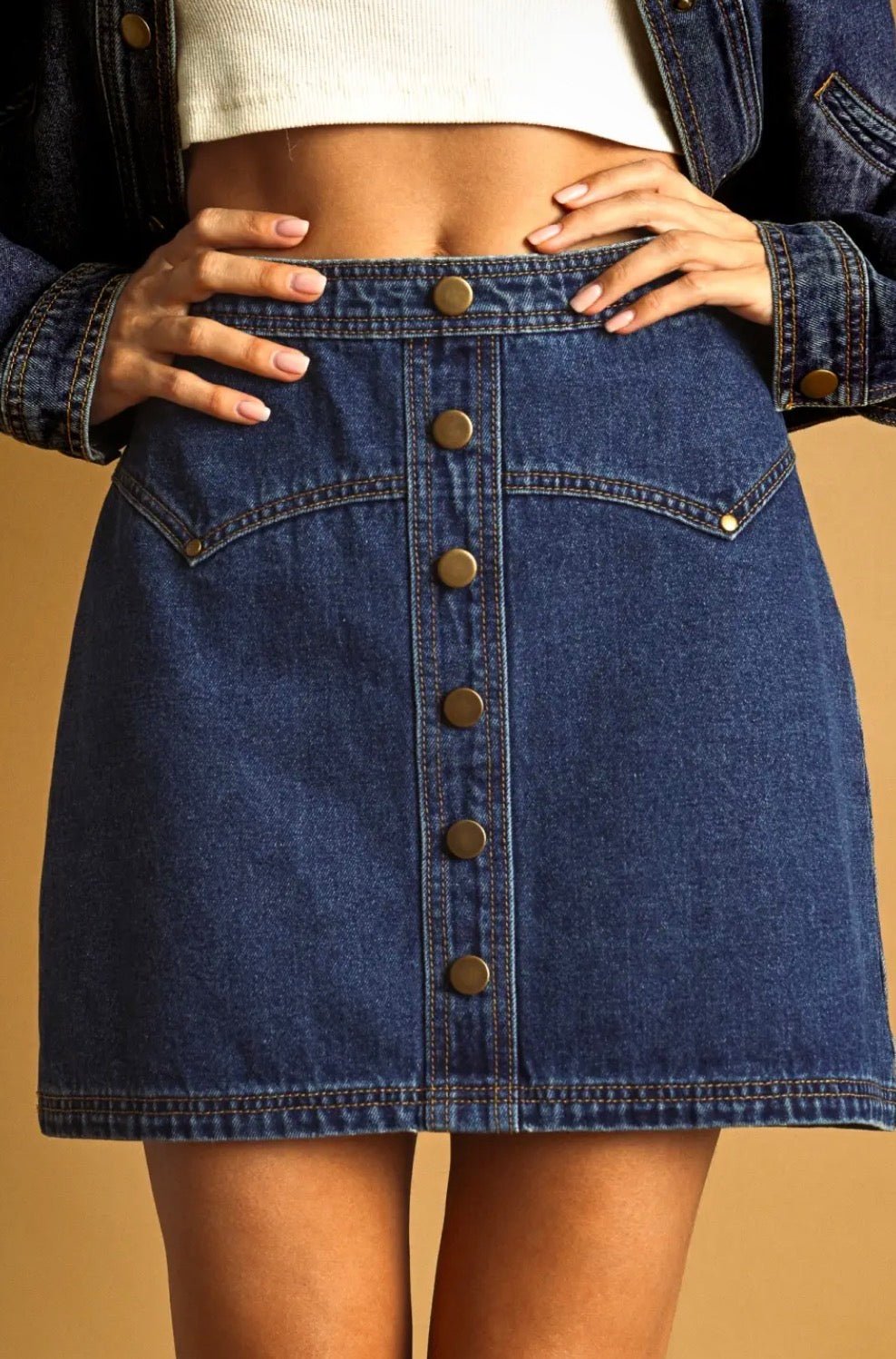 Button Front Denim Mini Skirt - Flea Boutiques