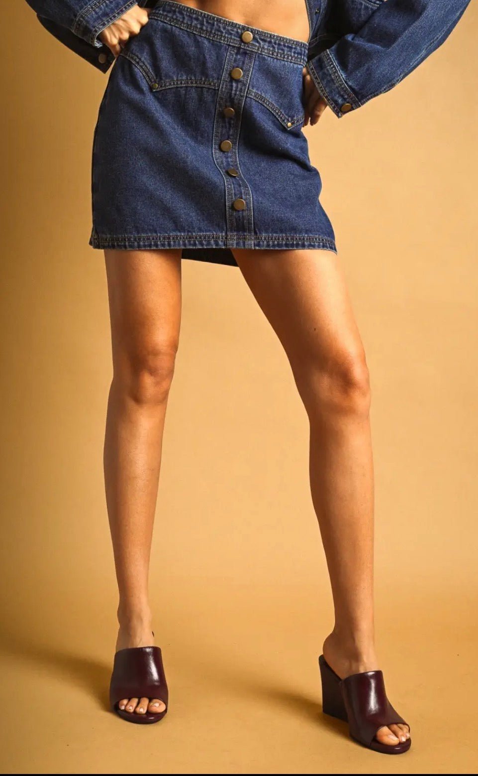 Button Front Denim Mini Skirt - Flea Boutiques