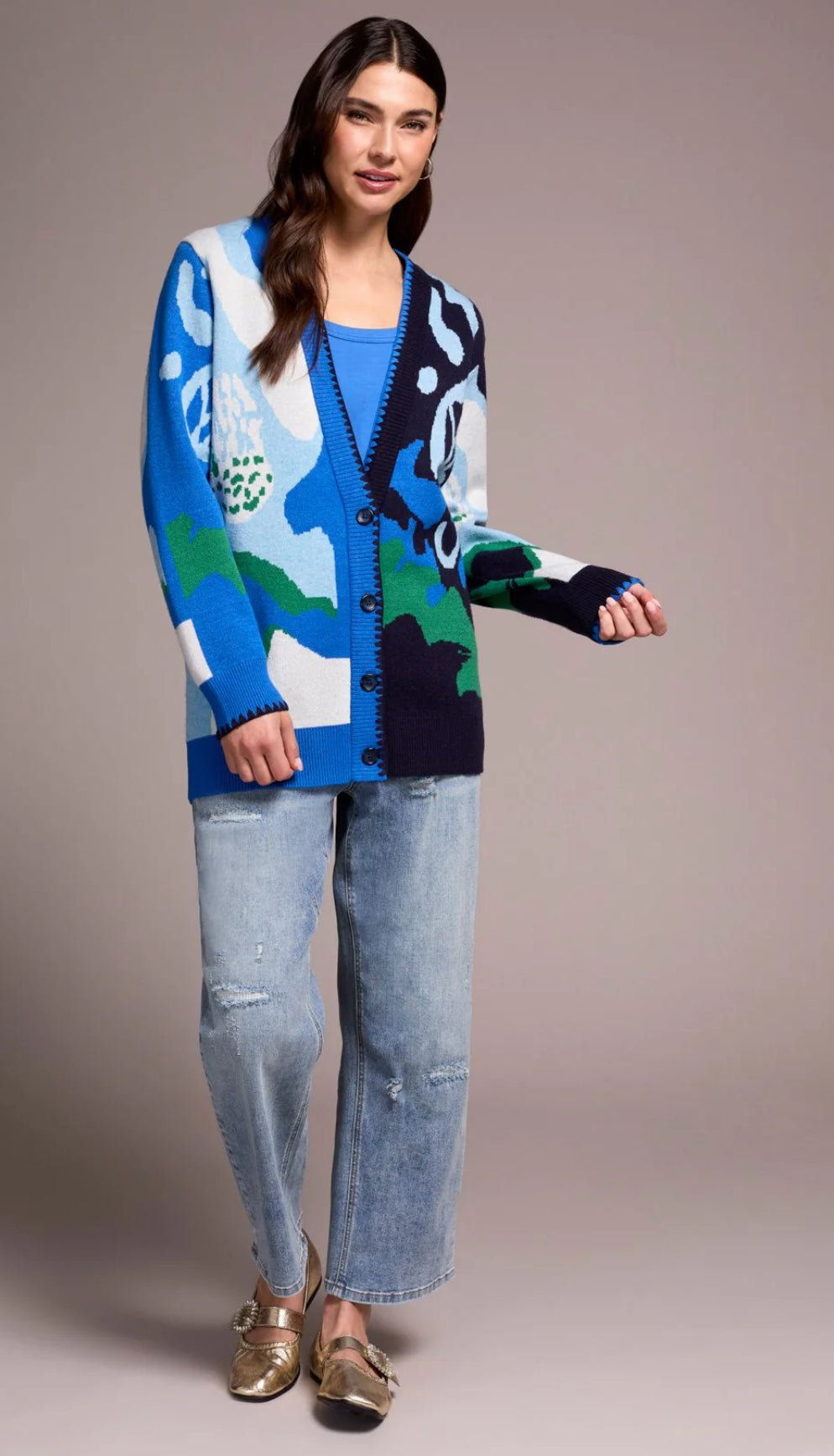 Button Front Jacquard Cardigan - Flea Boutiques