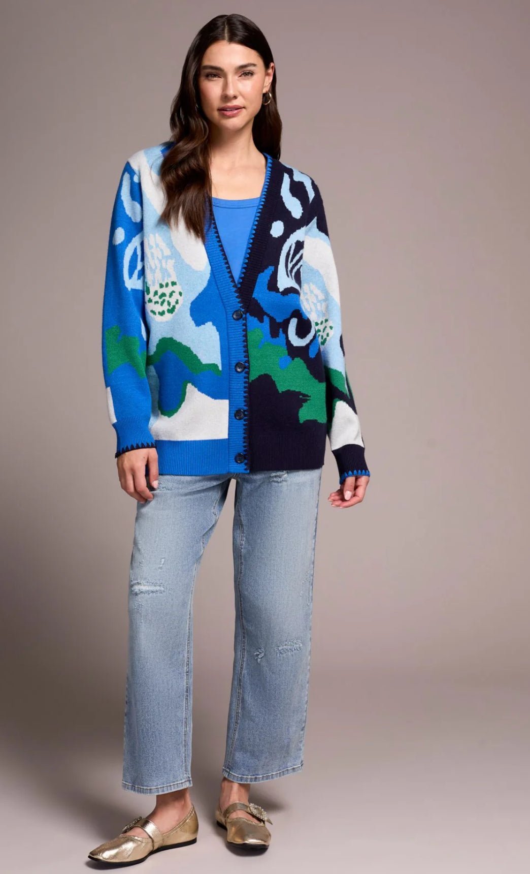 Button Front Jacquard Cardigan - Flea Boutiques